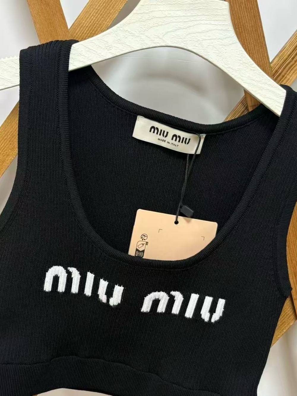 Miu Miu Black Ribbed Logo Crop Tank - Picture 4 of 4